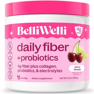 BelliWelli Daily Fiber Supplement with Probiotics, Electrolytes, and Collagen - Cherry Limeade, 5.9 oz