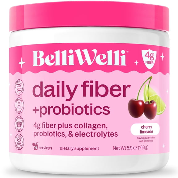 BelliWelli Daily Fiber Supplement with Probiotics, Electrolytes, and Collagen - Cherry Limeade, 5.9 oz
