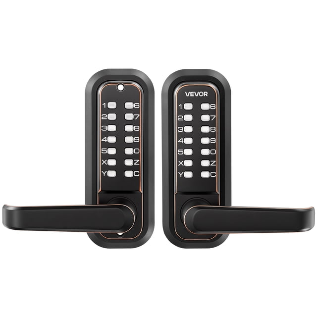 VEVOR Mechanical Keyless Entry Door Lock, 2.0 Code Upgrade, 4-7 Digits Code, Double-Sided Push Button Combination Keypad Door Lock with Handle, Auto Locking, for Indoor or Outdoor, Oil-Rubbed Bronze