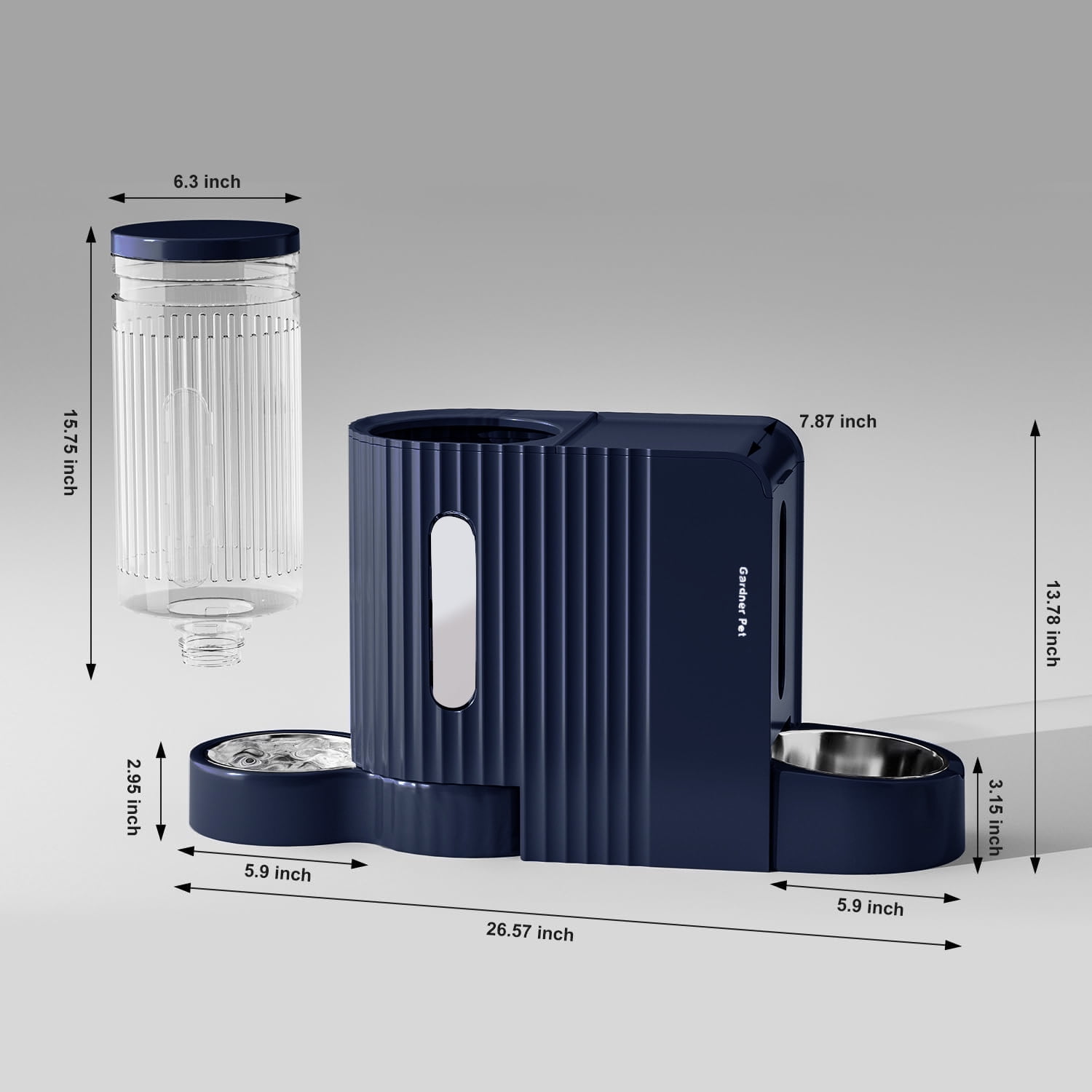 Nomipaw Cat Dog Feeder and Waterer - Automatic Gravity Feeding - Two-in-One - 1.6 Gallon Each Feeder - Dark Blue