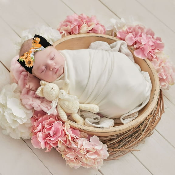 Cauagu Sunflower Gnomes 2 Print Bow Headband for Baby Girls,Hairbands with Bow Elastic Hair Accessories Shower Gift for 0-6 Months Newborns Infants Toddlers & Kids