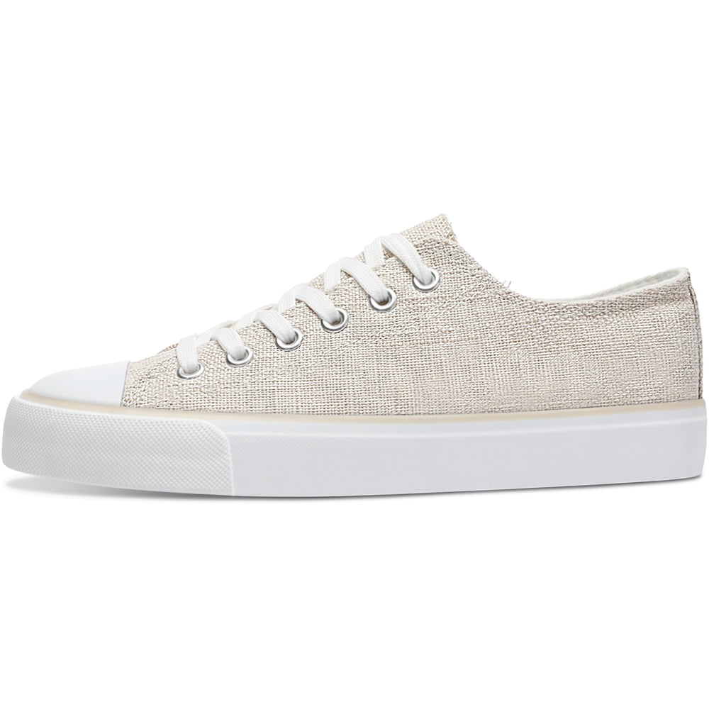 AOMAIS Womens Canvas Fashion Sneakers Classic Low Top Fabric Shoes Casual Walking Canvas Flats Cute Lace Up Tennis Shoes for Lady(Beige US5)
