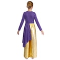 thumbnail image 2 of Haitryli Kids Girls Lyrical Praise Dance Bodysuit Metallic Patchwork Long Sleeve Irreguler Drape Liturgical Dancewear Purple 6, 2 of 5