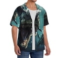 thumbnail image 2 of Pofeuu Underwater Dinosaur Shark Print Mens Casual Short Sleeve Shirts Beach Summer Spread Collar Pocket Tops Men's Casual Short-sleeved Shirt-XX-Large, 2 of 5