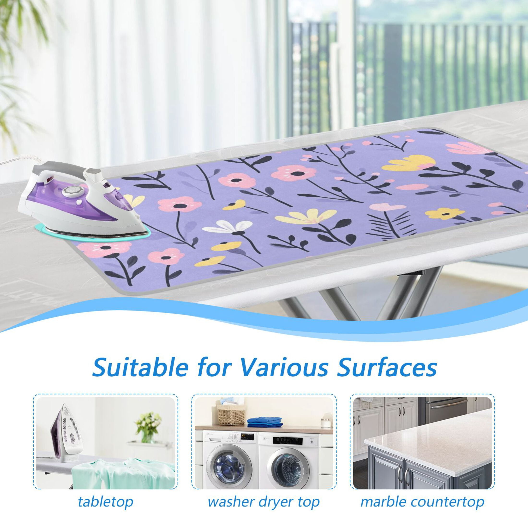 Pastel Color Wild Florals Leaves Ironing Mat Blanket Portable Travel Ironing Pad Heat Resistant Pad 47.2" x 27.6”