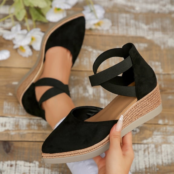 Viluyesy Womens Wedge Sandals, X-Strap Comfortable Closed Toe Spring Summer Espadrilles Platform Shoes Black US6.5