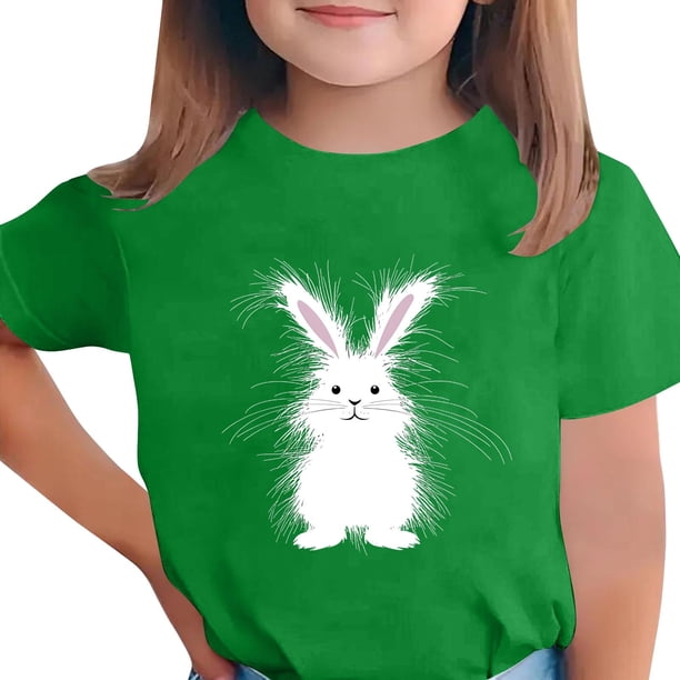 Manga Corta Crop Top para Niños Niños Pascua Impresa Gráfica Tee Cuello Redondo Casual Versátil 3-14 Años