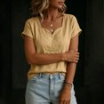 thumbnail image 5 of cocolona Linen Tops for Women Summer Solid Color V Neck Short Sleeve Shirts Dressy Casual Blouses, 5 of 6
