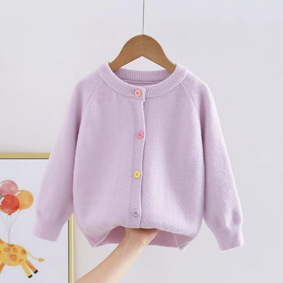 Zoyoen Girls Knit Sweaters- Button Up Warm Casual Cute Cardigan Kids Fall Winter Clothes Purple Size 2-10 T