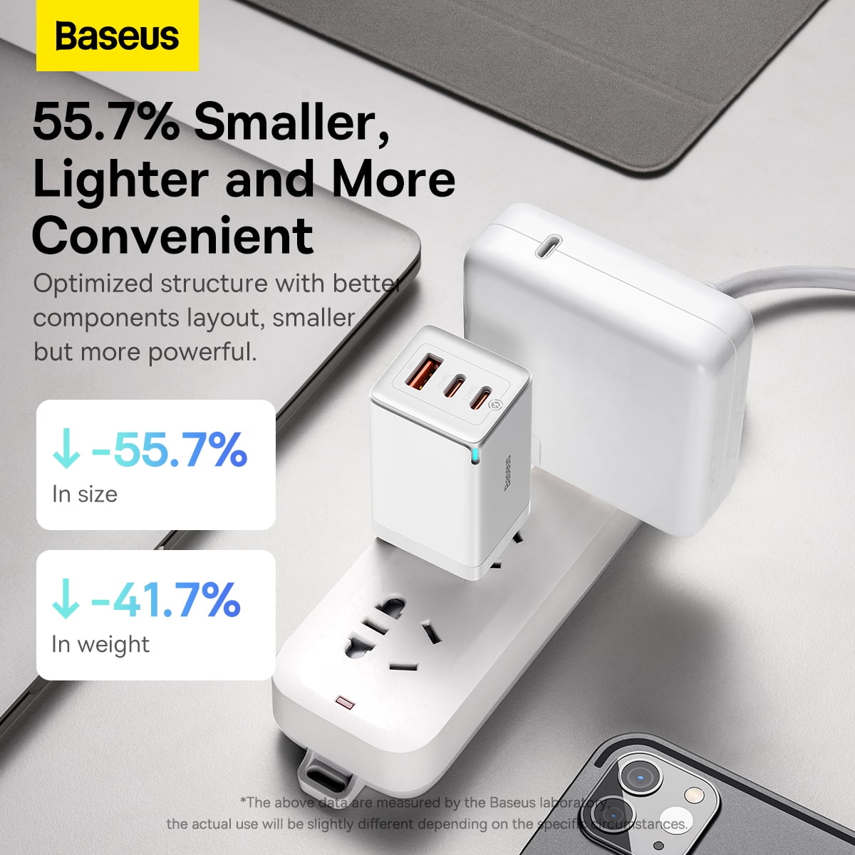 Baseus 65W USB C Fast Charger With Usb C Cable, Compact Gan Charger Block, White