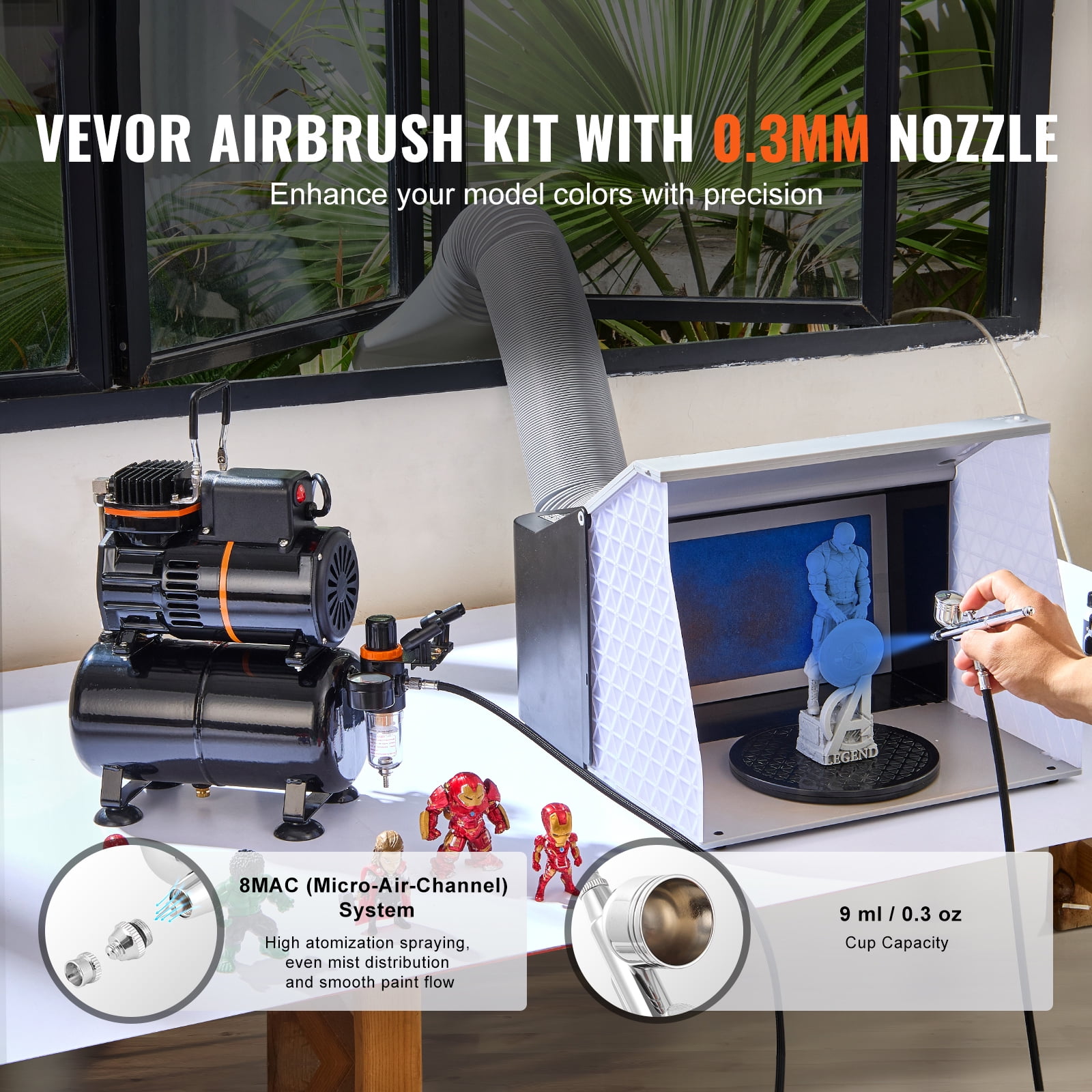 KFFKFF Airbrush Ensemble, Compressor System with Twin Fans and 3.5L Air Reserve Tank, Air Brush Kit featuring 0.3 mm Nozzle Airbrush, Stand, Palette for Color Blending, Set of Brushes for Cleaning