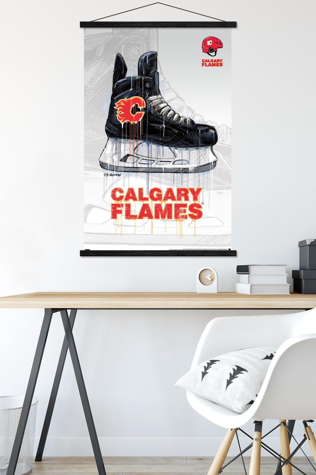 NHL Calgary Flames - Drip Skate 21 Wall Poster with Wooden Magnetic Frame, 22.375" x 34"