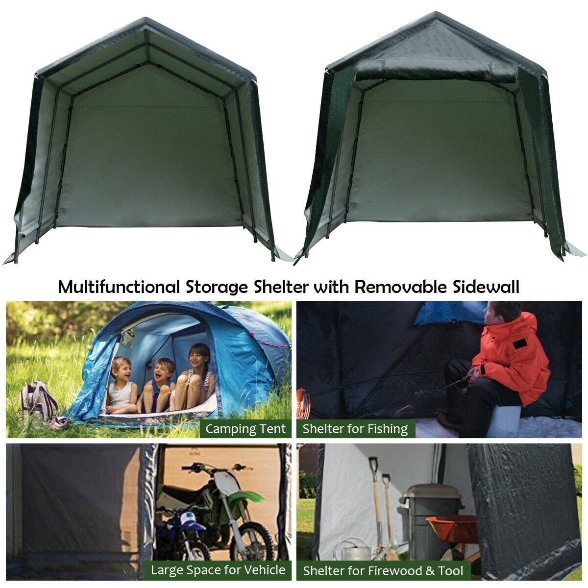 Gymax 8'x14' Patio Tent Carport Storage Shelter Shed Car Canopy Heavy Duty Green