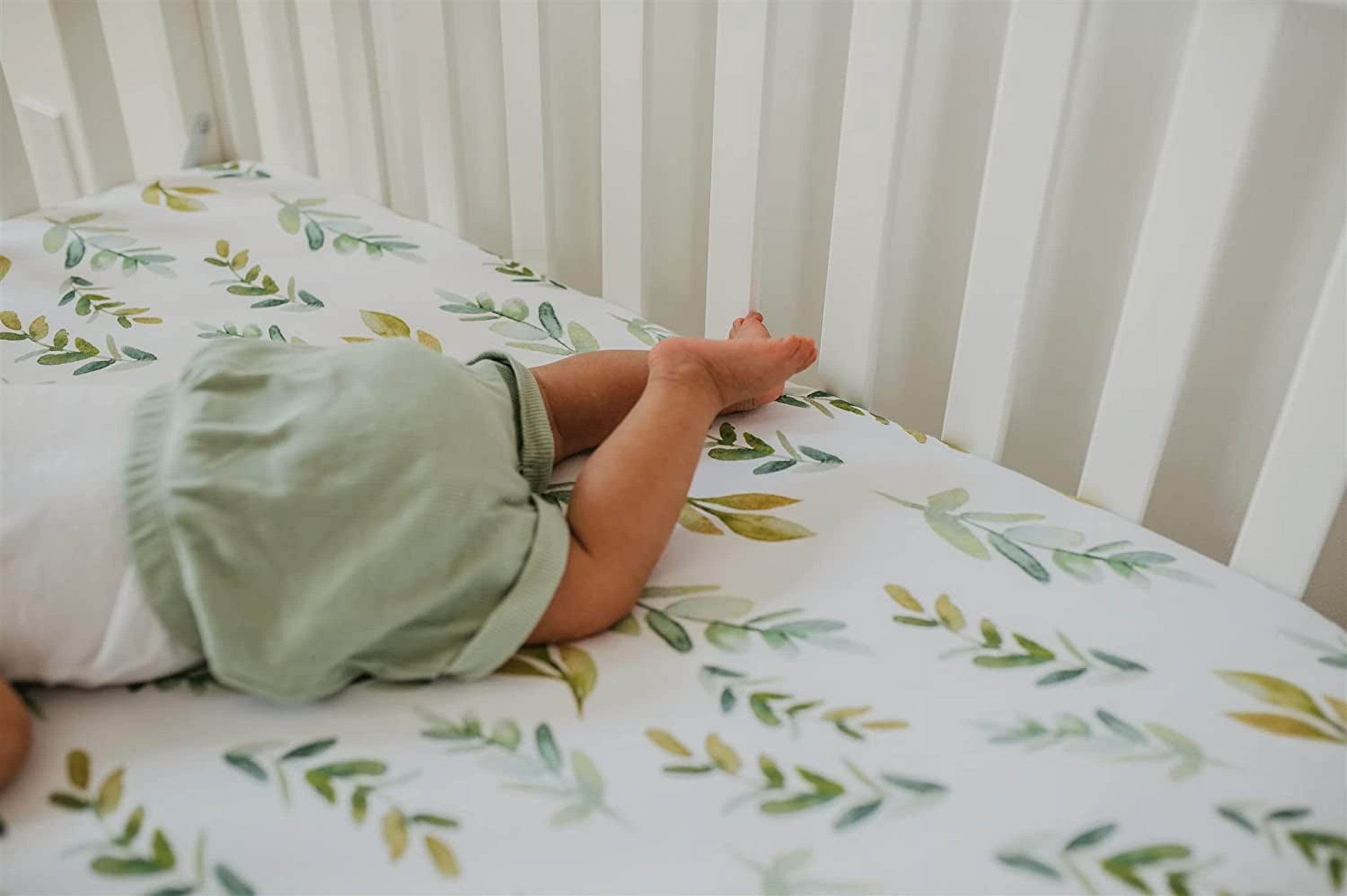 NODNAL Co. 3-Piece 160 Thread Count Leafy Cotton Bed Sheet Set, Mini Crib - Deep Pocket