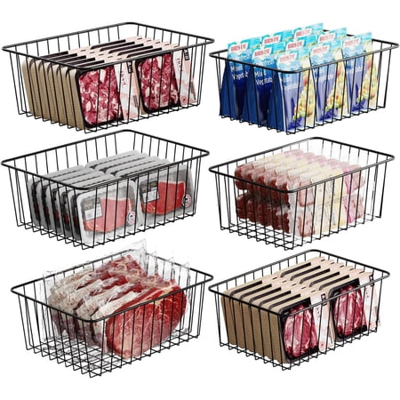 Upright Freezer Organizer Bins - 6 Pack Standup Freezer Organizers for 16 Cu, 3 Large 3 Medium, Black