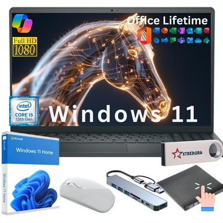 Dell DC15250 15 15.6" FHD Touchscreen Laptop, Intel Core i5 13th Gen i5-1334U Processor, 16GB RAM, 1TB SSD, Windows 11 Home with Copilot, Lifetime Microsoft Office, Gift Set