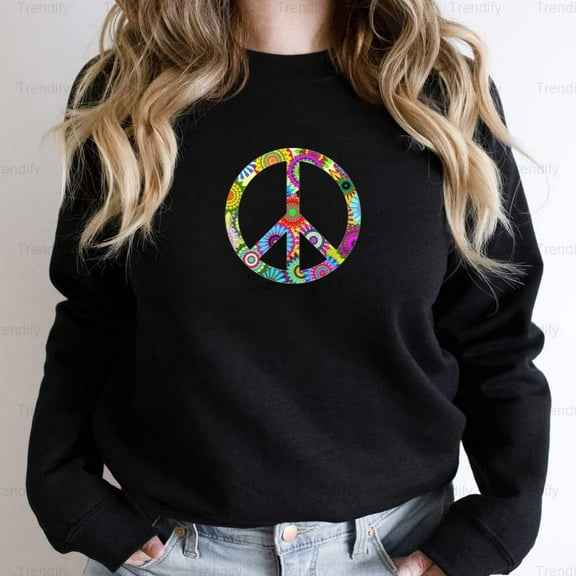 Cool Retro Flowers Peace Sign Hippie Graphic Unisex Sweatshirt M390395, Up to Size 5XL