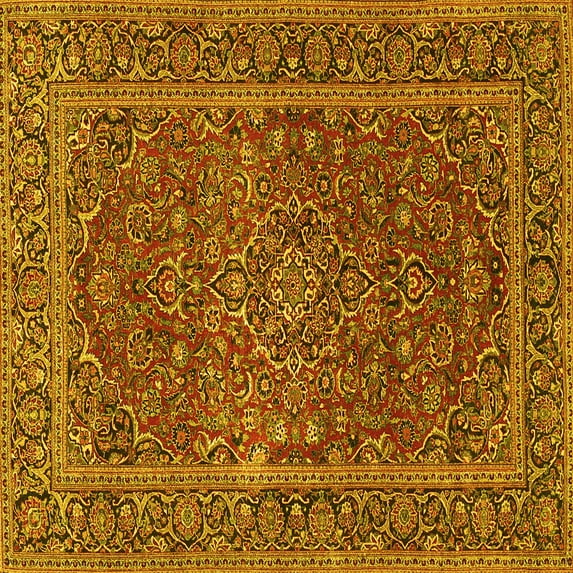 Ahgly Company Machine Washable Indoor Square Persian Yellow Traditional Area Rugs, 4' Square