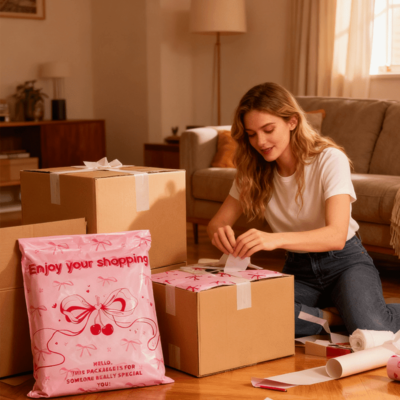 200 Pcs Pink Bow Shipping Bags, 8.66 x 11.81 Inch Self Adhesive Poly Mailers, Durable Tear Resistant Packaging Envelopes for Clothing Small Business Gift Shipping Cute Boutique Mailing Supplies
