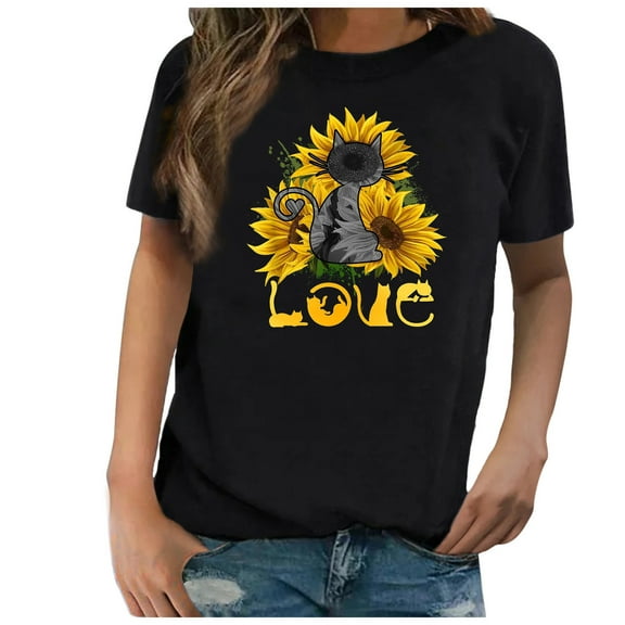 JeashCHAT Women's Tops Casual Clearance Women Casual Printing Shirts Short Sleeve Loose Tee Tops Tunic Blouse