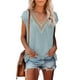 thumbnail image 1 of Top calado para mujer, cuello en V profundo, empalme de encaje, elegante, transpirable, cómoda camisa de manga corta, Top para verano, azul, XXL, 1 of 5