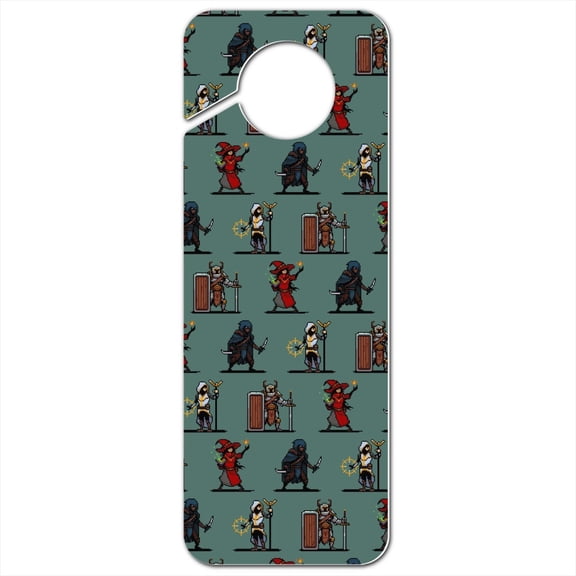 8-Bit Pixel Heroes RPG Pattern Plastic Door Knob Hanger Sign