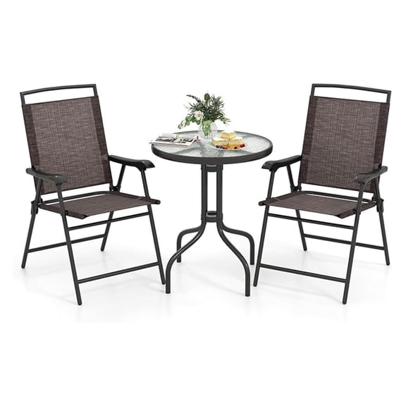 3-Piece Bistro Set, Patio Furniture Set for Outdoor Poolside Balcony Garden Yard, 28" H Outdoor Round Table and 2-Pack Folding Chairs, 3PCS Bistro Dining Furniture Set