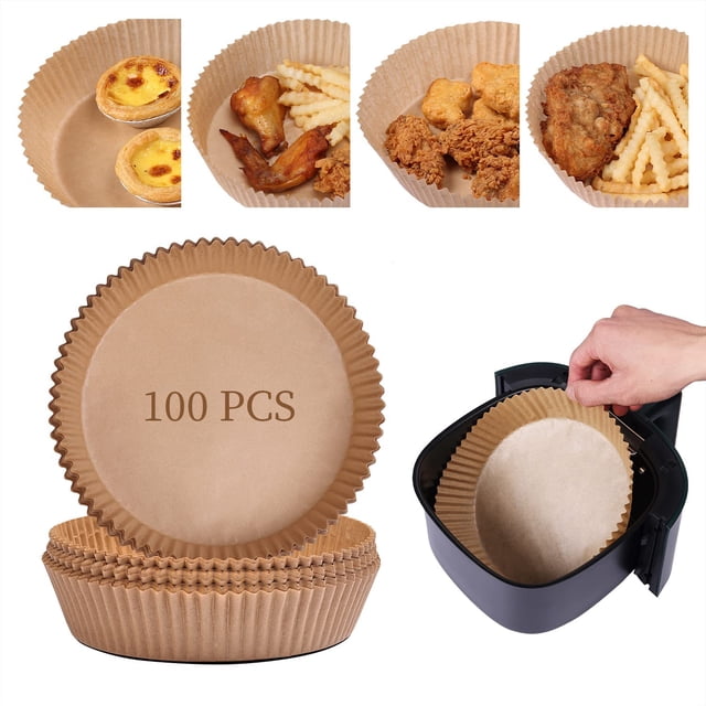Doublure en Papier Jetable pour Friteuse à Air Chaud, Doublure de Cuisson Antiadhésive Anti-Huile et Imperméable, Papier Parchemin pour Friteuse, Cuisson Rôtissage Micro-Ondes (100 Pcs)