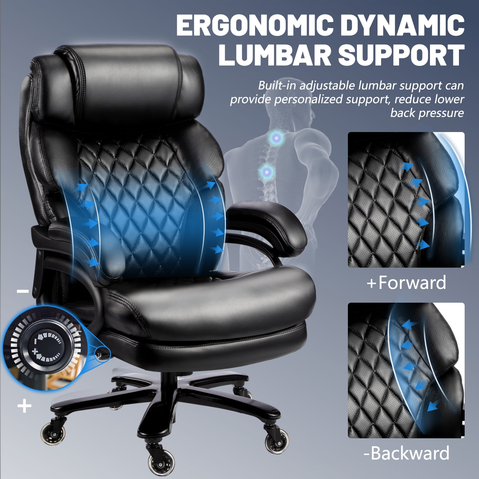 800LBS Big and Tall Office Chair for Big and Tall Individuals, Durable Chair with High Back, Extra Wide Seat and Adjustable Lumbar, Large Computer Desk Chair Comfortable for Home Office