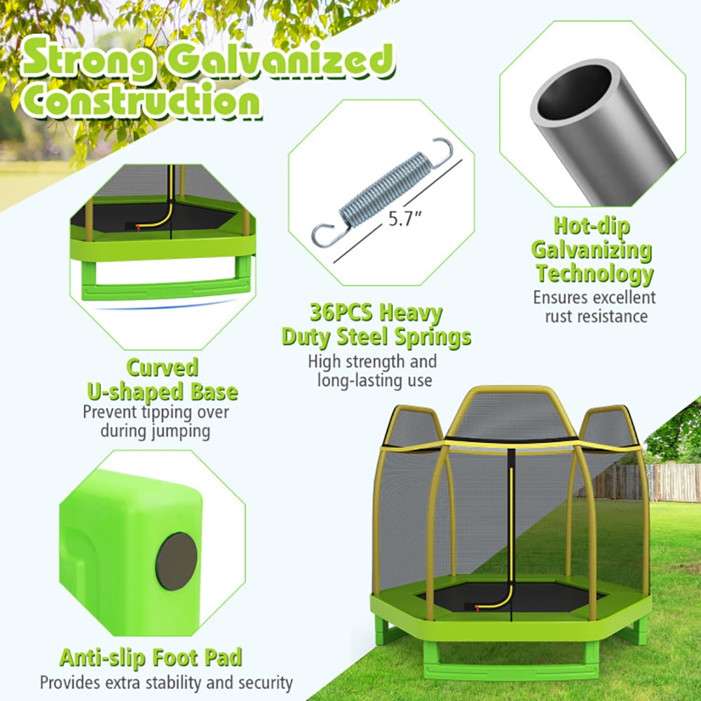 Aimee Lii 7 Feet Kids Recreational Bounce Jumper Trampoline, Outdoor Kids Trampoline, Green Aimee Lii 7 Feet Kids Recreational Bounce Jumper Trampoline, Outdoor Kids Trampoline, Green