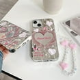 thumbnail image 5 of Cute Pink White Love Heart Star Water Ripple Plating Mirror Lanyard Chain Phone Case Compatible with iPhone Case (Silver,iPhone 13), 5 of 6