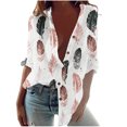 thumbnail image 1 of Blusa informal para mujer, cuello redondo, manga larga, estampado, camisa suelta, tops, botones, cárdigan Pompotops  FGAJ6849, 1 of 5