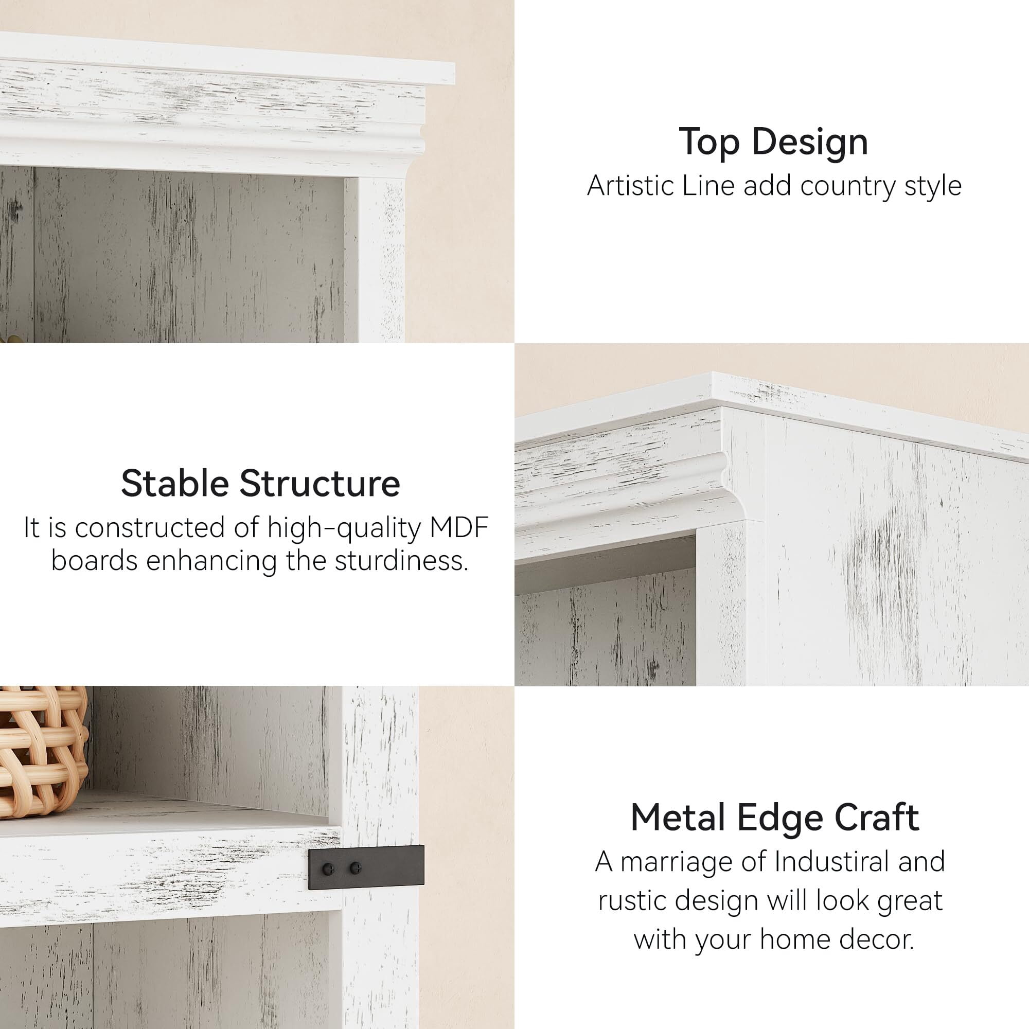 FOLDLIFE 5 Tier Bookcase, 67.4" Tall Farmhouse Bookcase with Storage Open Display Bookshelves, Wooden Book Shelves Home Decor Furniture for Home Office,White