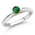 thumbnail image 2 of Gem Stone King 10K White and Yellow Gold Green Nano Emerald Solitaire Engagement Ring for Women (0.30 Cttw, Gemstone May Birthstone, Round 4MM, Size 9), 2 of 4