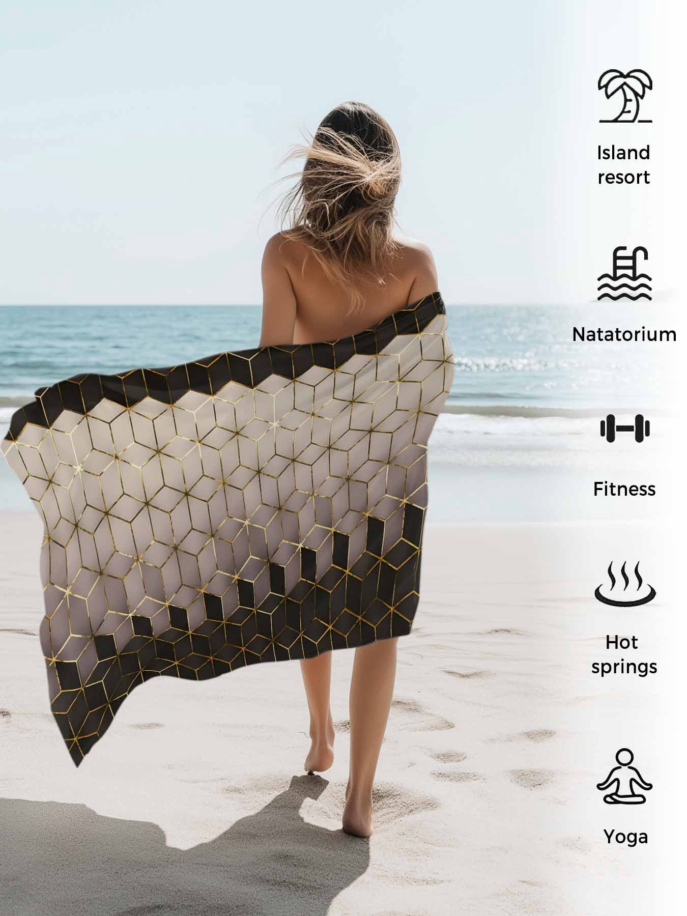Abstract Watercolor Beach Towels Blanket Soft & Absorbent Quick Dry Microfiber Geometric Cube Pattern Pool Towels for Swimming ,Yoga, Sports, Gym, Camping,Large 30X60in, Brown