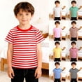 thumbnail image 2 of YUEHUA Kids' Red & White Striped Crew Neck T-Shirt, Boys' Classic Tee with Chest Pocket, Casual Summer Top for Toddlers to Youth, 2 of 7