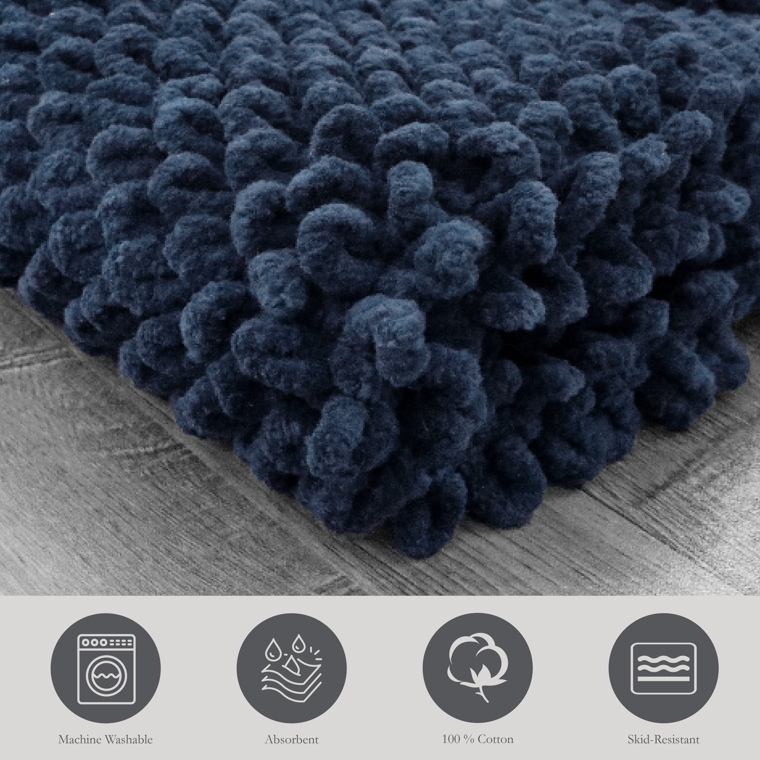 Jean Pierre New York Sophie Border 100% Cotton Bath Mat - Non-Slip Bath Rug - Midnight Navy - 20" x 32"
