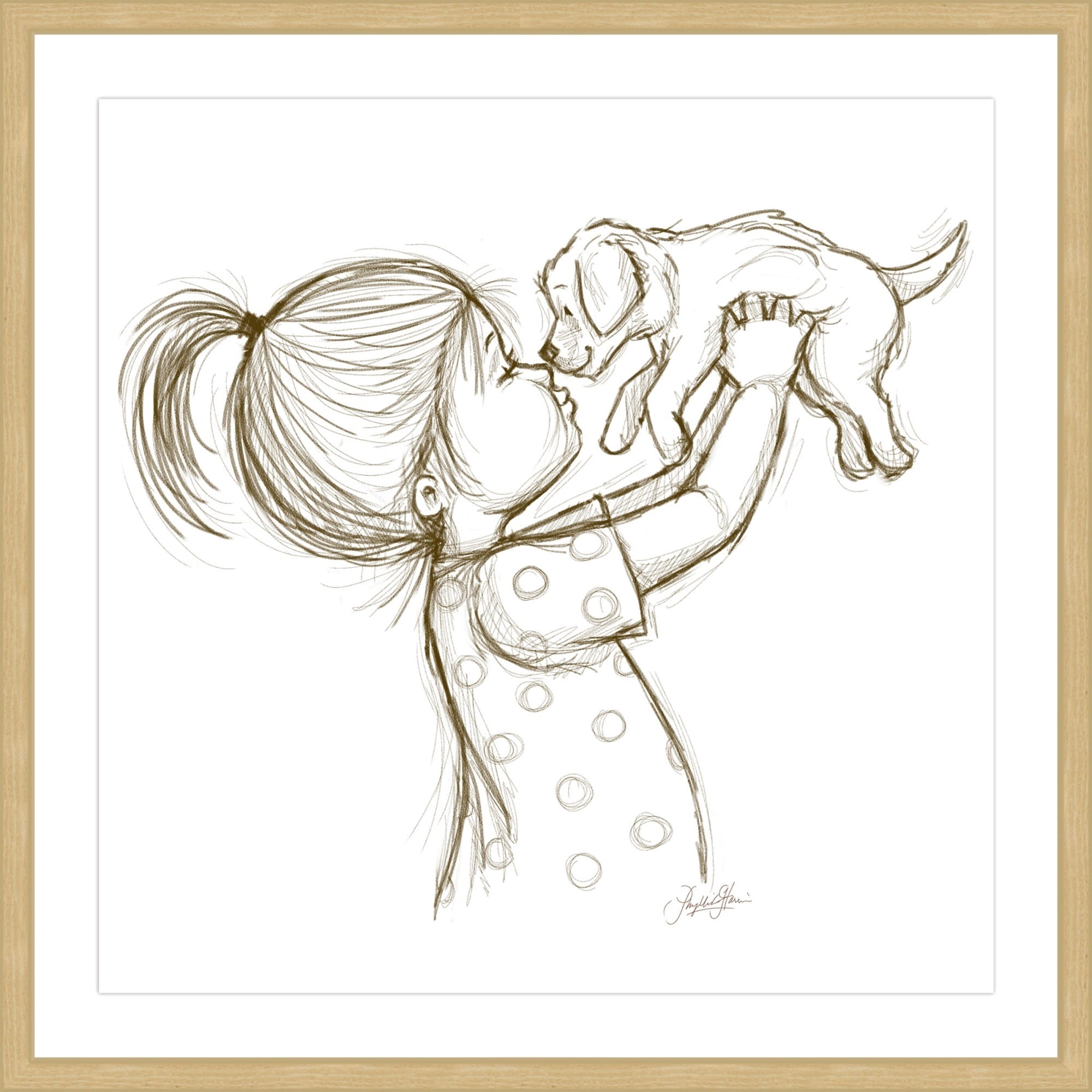 Marmont Hill "Girl Loves Puppy" By Phyllis Harris Framed Painting Art Print, 32.0" x 1.5"