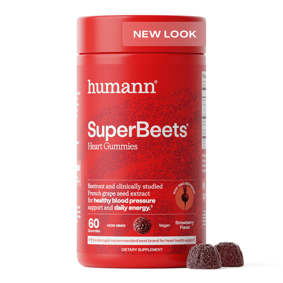 Humann SuperBeets Strawberry Heart Gummies - Beetroot & Grape Seed Extract, 60 Count