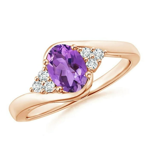 Oval 1.00 Ctw Amethyst Solitaire Accents 925 Silver Rose Plated Women Ring Size US- 8.5
