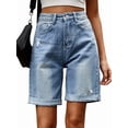 thumbnail image 3 of Women'S High Waist Long Jean Shorts for Women Ripped Distressed Jeans Short Light Blue S, 3 of 10