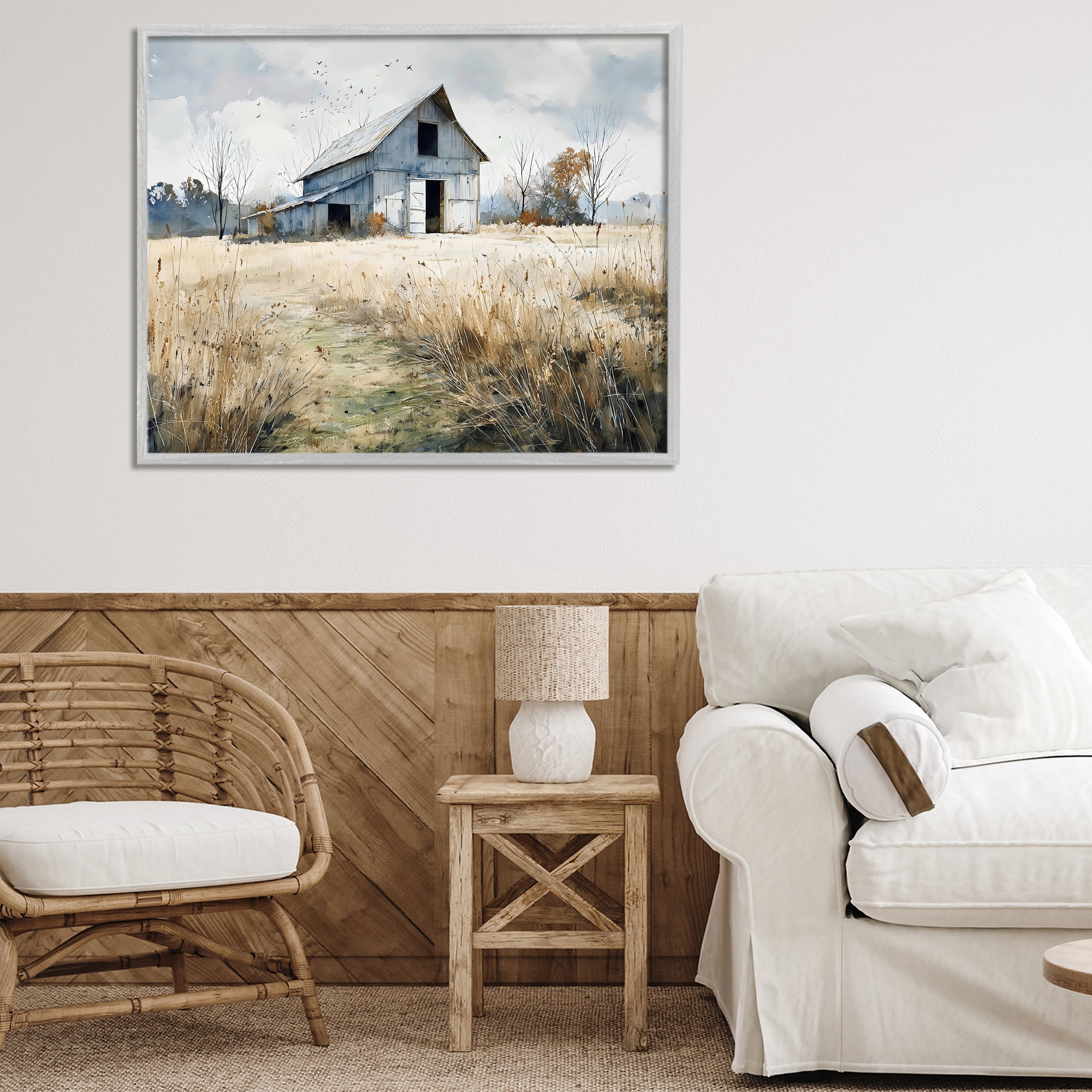Stupell Industries Old Blue Barn in Farmland Gray Framed Giclee Art, design by Franklyn Gregory