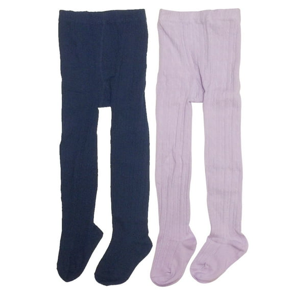 Wrapables® Navy and Lavender Thick Winter Cotton Ribbed Tights for Girls (Set of 2), 2-3 Years