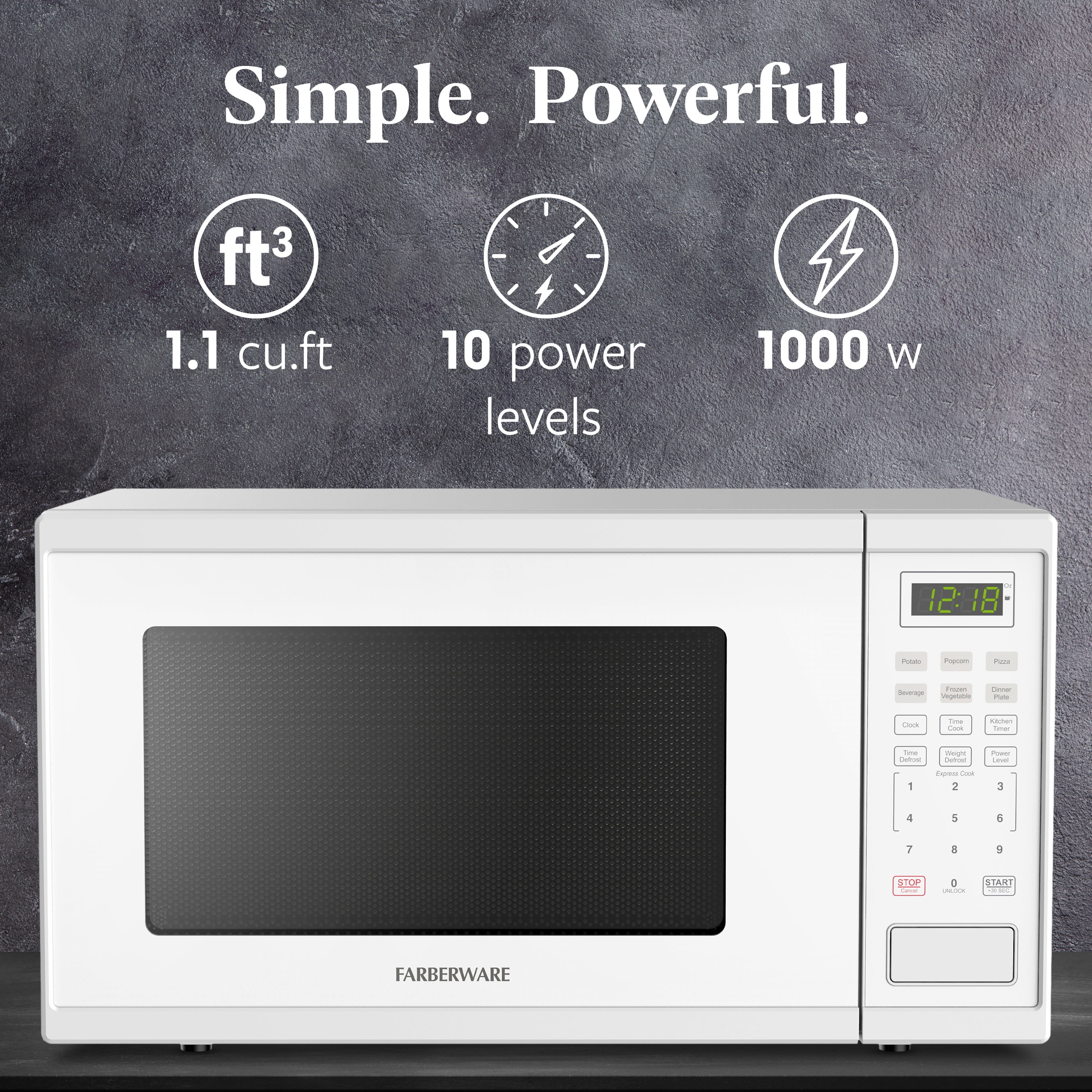 Farberware FMGZ11WHA 1.1 Cu. Ft. 1000-Watt Microwave Oven, White