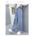 thumbnail image 4 of 2024 Casual Style Jeans For Girl Teenage Clothes Elastic High Waist Denim Wide Leg Pants Spring Big Kids Straight Trousers 5-14Y, 4 of 6