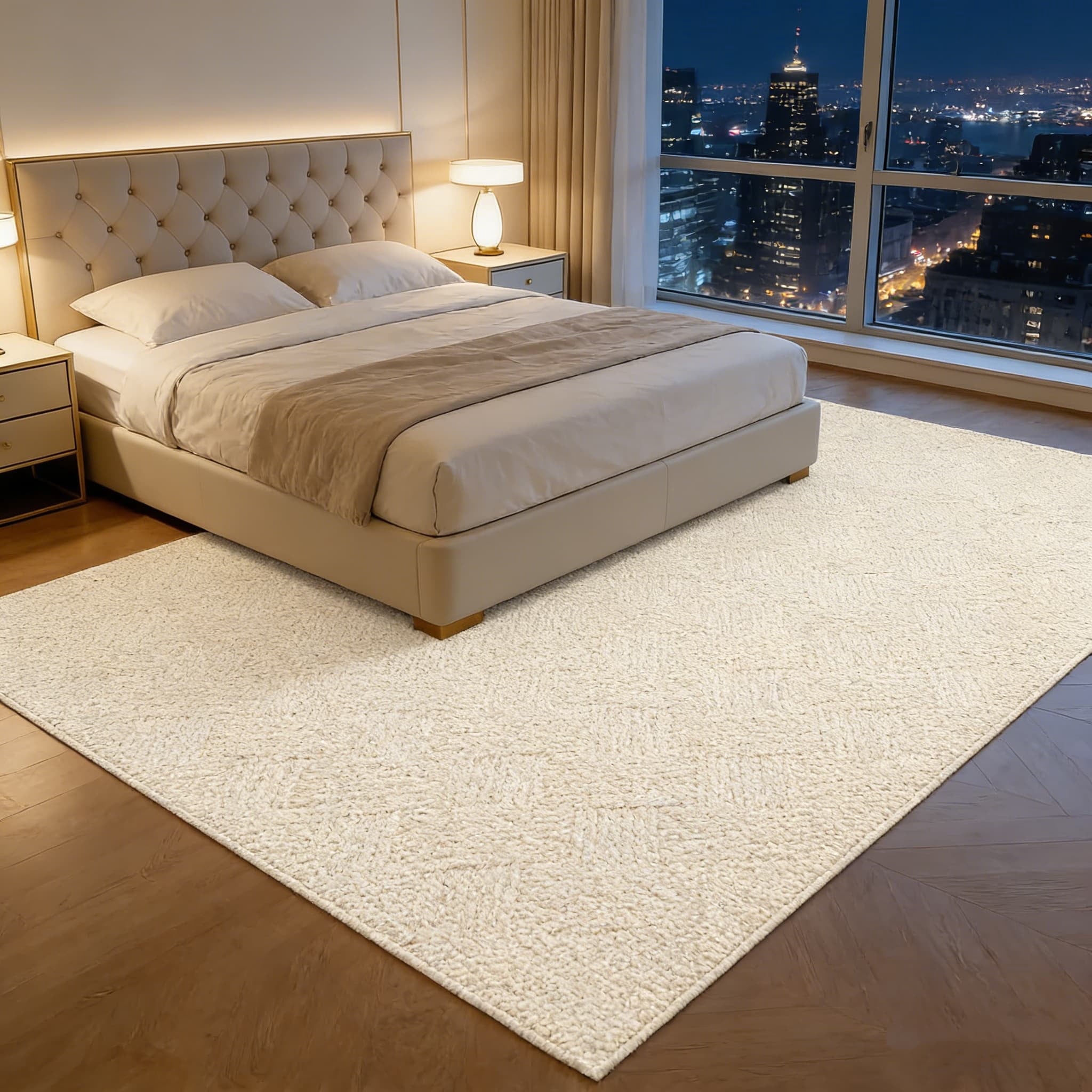 4X6 feet Faux Jute Area Rug, Washable Non-Slip Beige Farmhouse Carpet for Living Room, Bedroom, Dining Room, Hallway, Office & Entryway