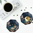 thumbnail image 4 of Yiaed Artistic Starry Sky Moon Book Print Leather Coasters for Drinks - Cup Coasters Coffee Table Kitchen Table Bar, Home & Office Gifts Handmade Drink Coasters-Octagon, 4 of 6