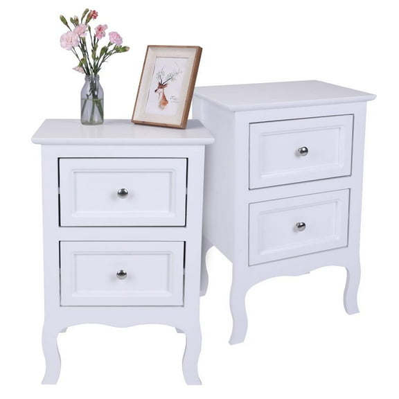 UBesGoo Nightstand, 2-Drawer Bedside Table, Wood End Side, Country Style Set of 2,White