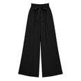 thumbnail image 4 of Lmueinov Women's Paperbag Waist Bow Tie Wide Leg Pants, Casual Hemp Polyester Blend Flowy High Waist Trousers with Pockets, S-XL, 4 of 4