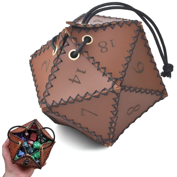 BESTSKY Leather D20 Dice Bag Polyhedral Dice Pouch Drawstring Bag for RPG Board Game